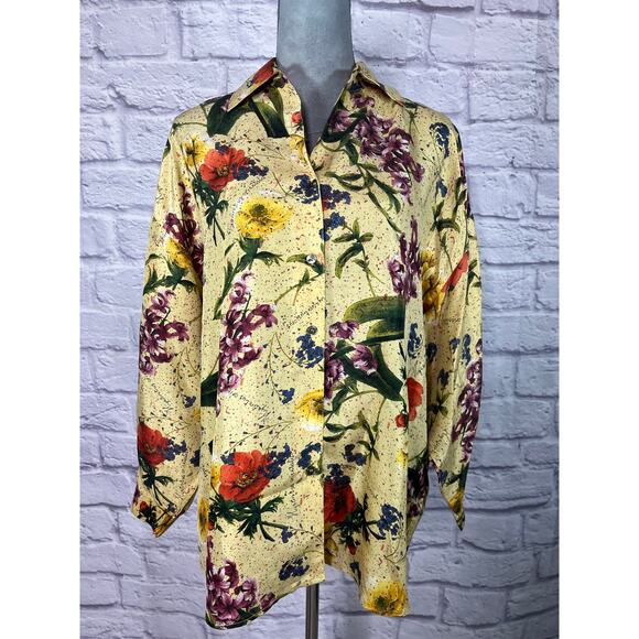 Vintage Express Compagnie Internationale Silk Hyacinth Button Down Shirt - Picture 1 of 7